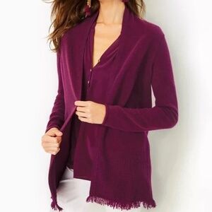 Lilly Pulitzer Cashmere Cardigan Fringe Sweater Amarena Cherry XS 013771 Purple